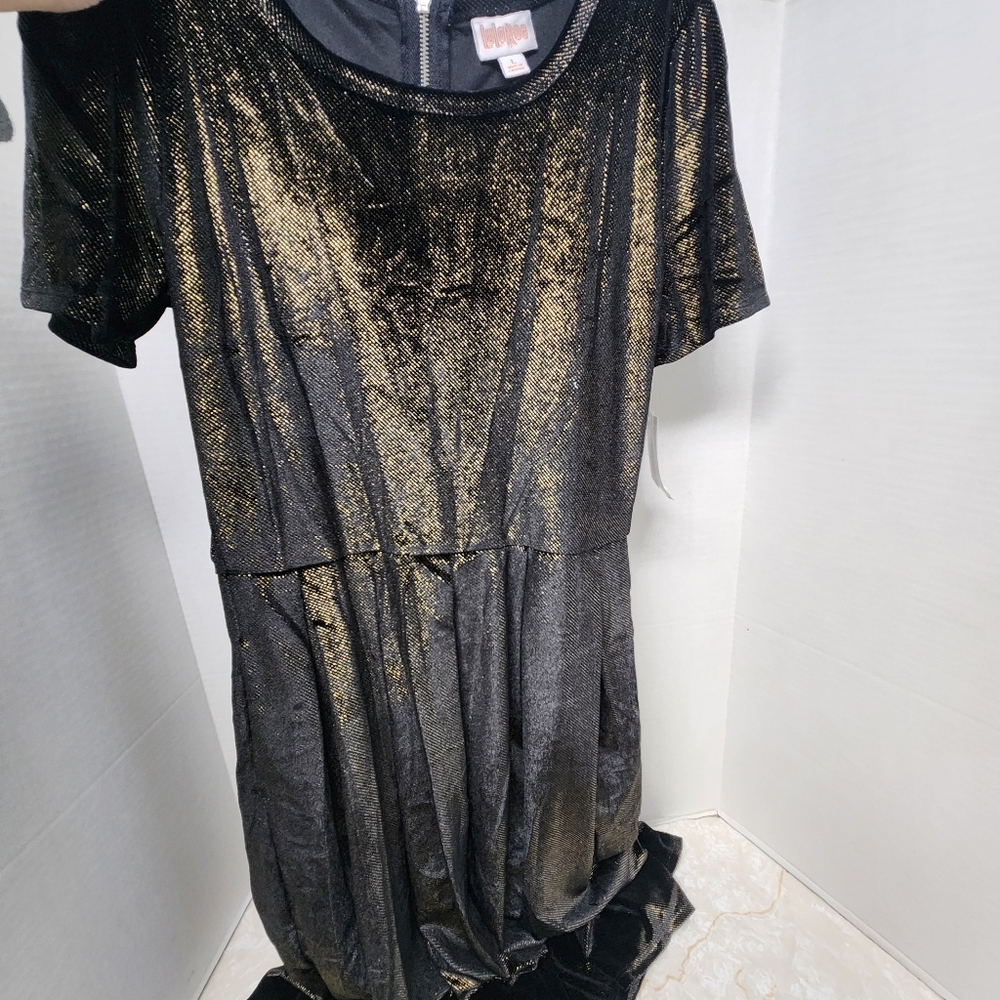 Lularoe Amelia Elegant Black Gold Dress Size Large New